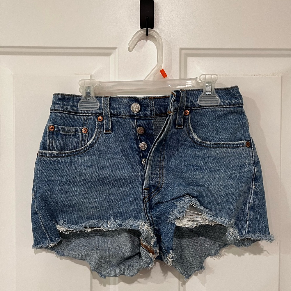 Levi's Blue Jean Shorts with Distressed Hem